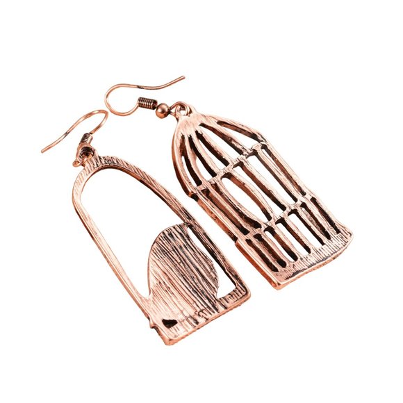 NEW Asymmetric Blue Birdcage Bird Cage Antique Bronze Dangle Earring - Present! - Picture 3 of 8
